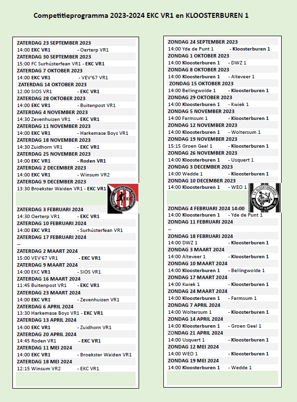 Competitieprogramma 2023-2024 Klb1 - EKC VR1