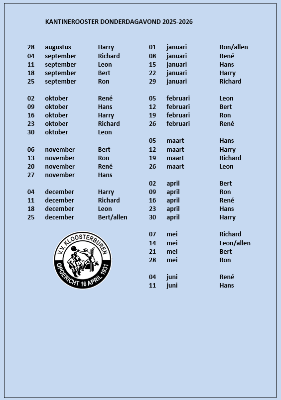 Kantine donderdagavond