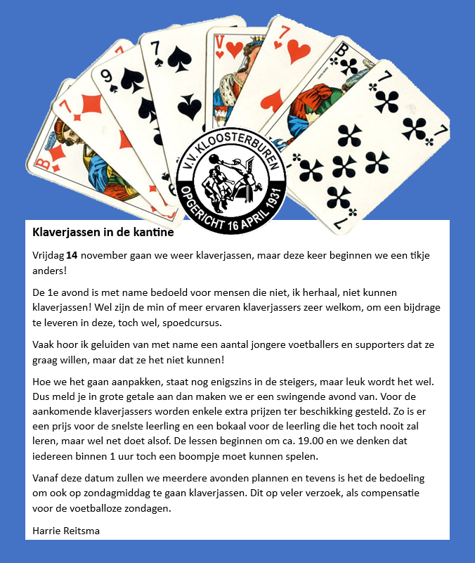 Klaverjassen in de kantine 14 nov